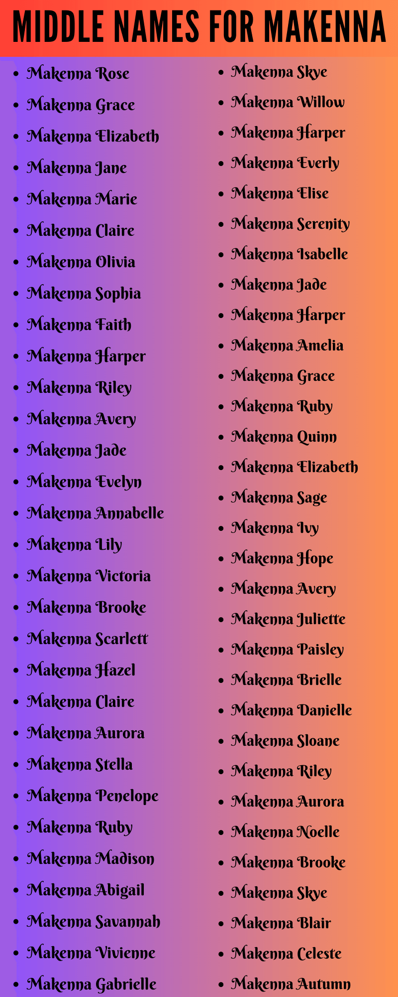 400 Unique Middle Names For Makenna