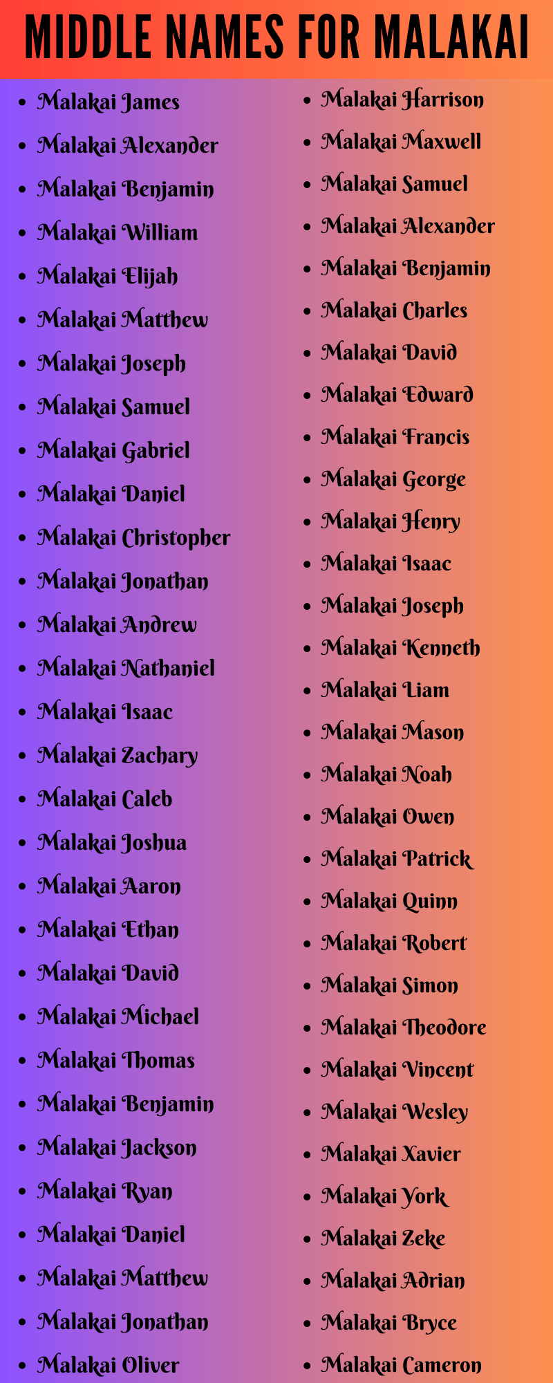 400 Amazing Middle Names For Malakai