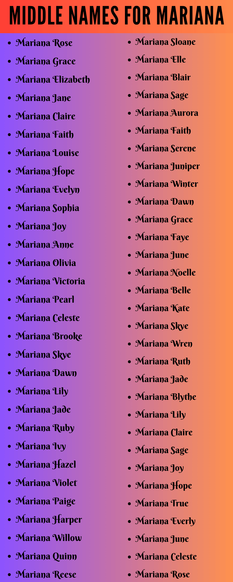 400 Classy Middle Names For Mariana
