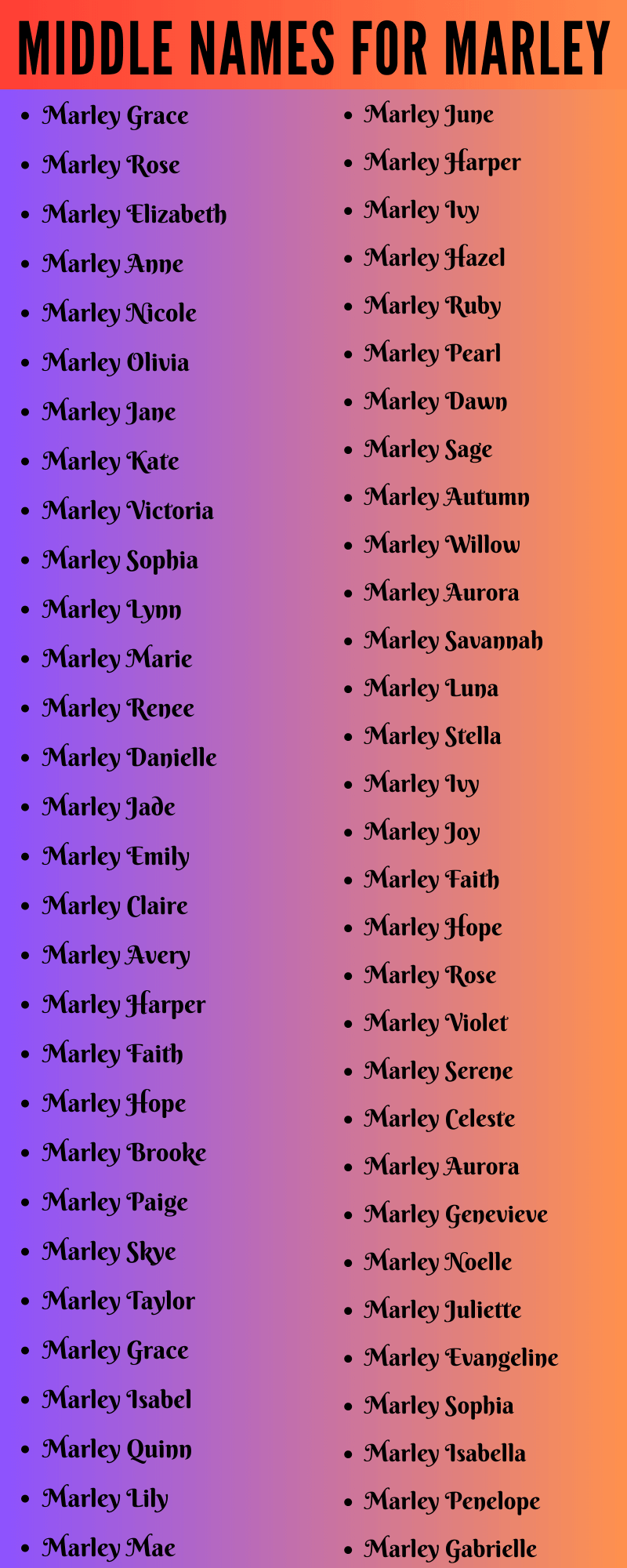 400 Classy Middle Names For Marley