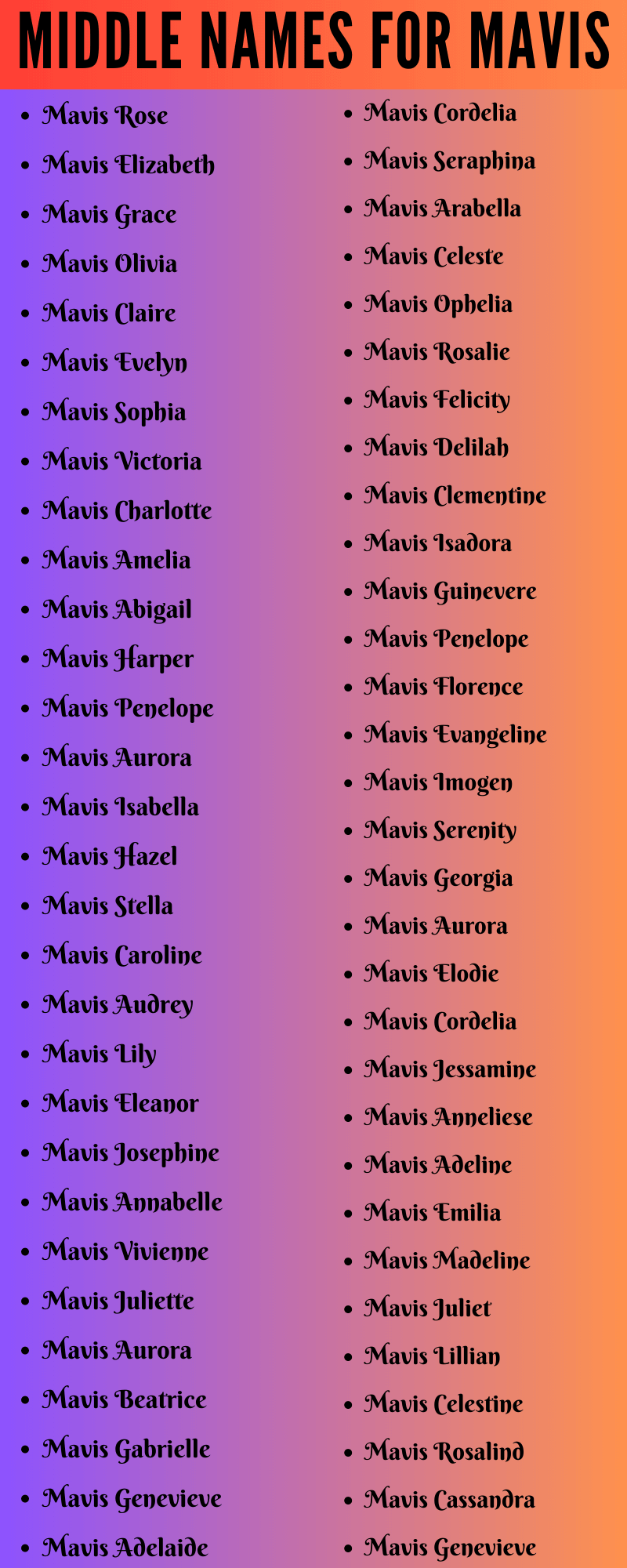  400 Classy Middle Names For Mavis