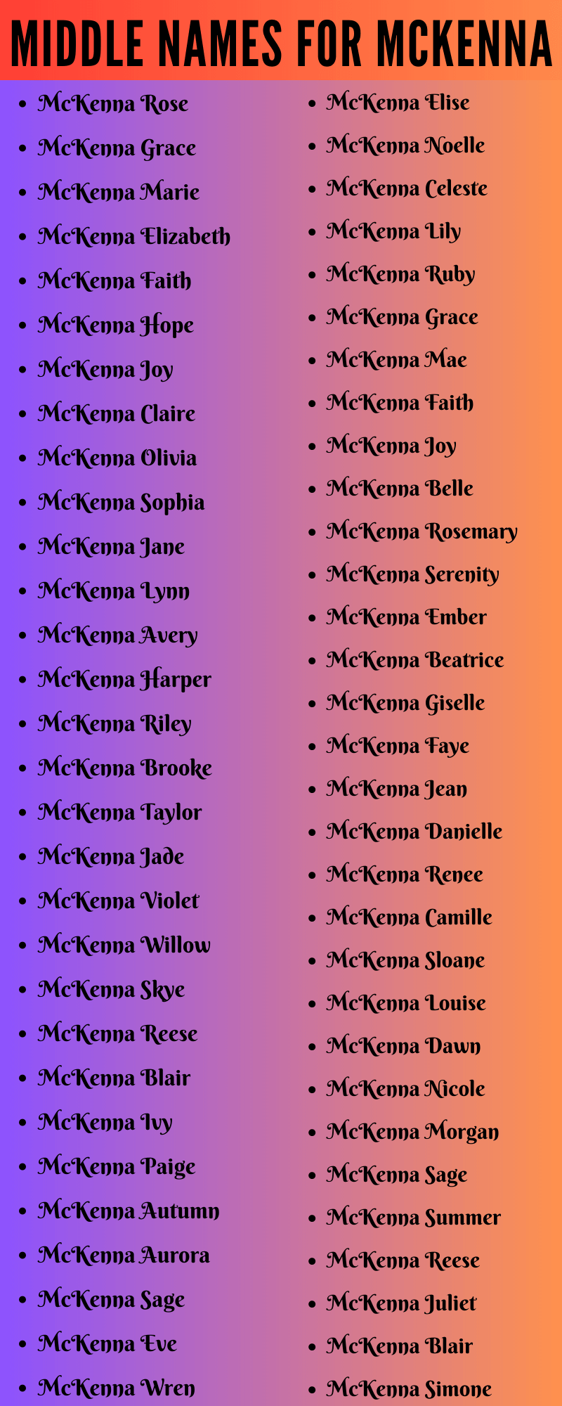  400 Amazing Middle Names For Mckenna