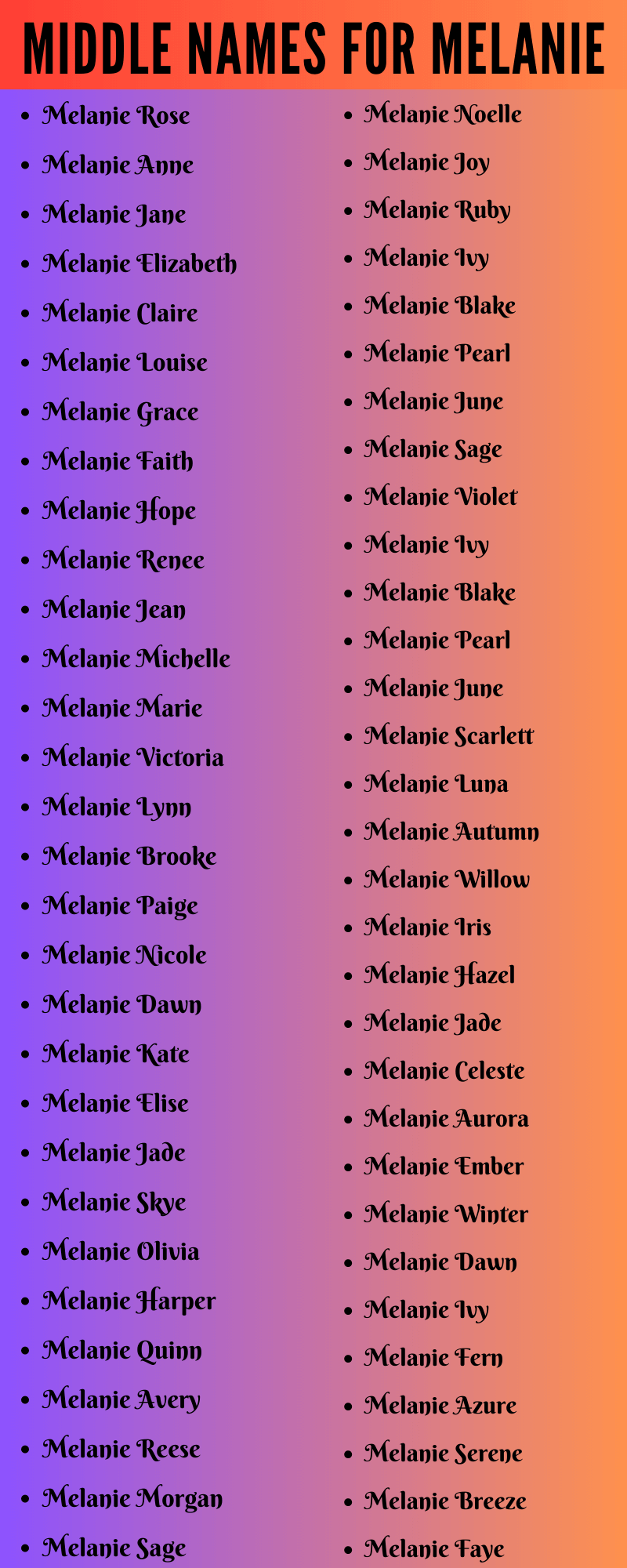400 Classy Middle Names For Melanie