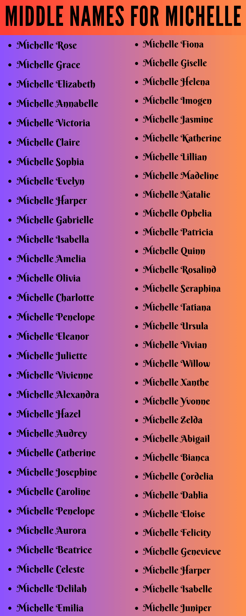 400 Middle Names For Michelle