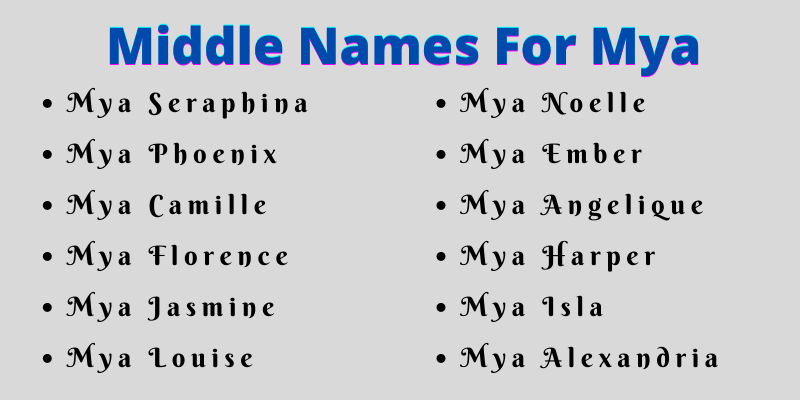 400 Cute Middle Names For Mya