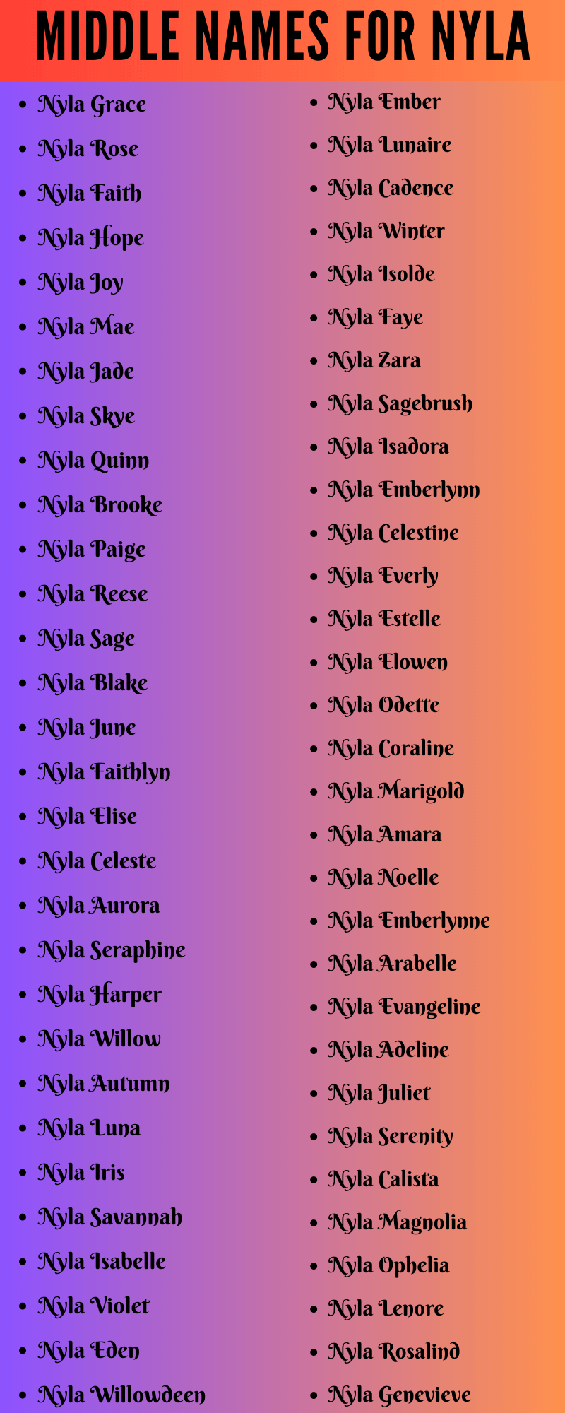  400 Creative Middle Names For Nyla