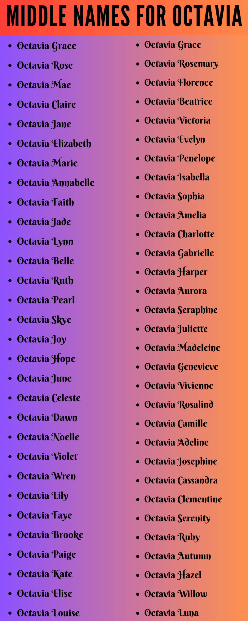 400 Creative Middle Names For Octavia