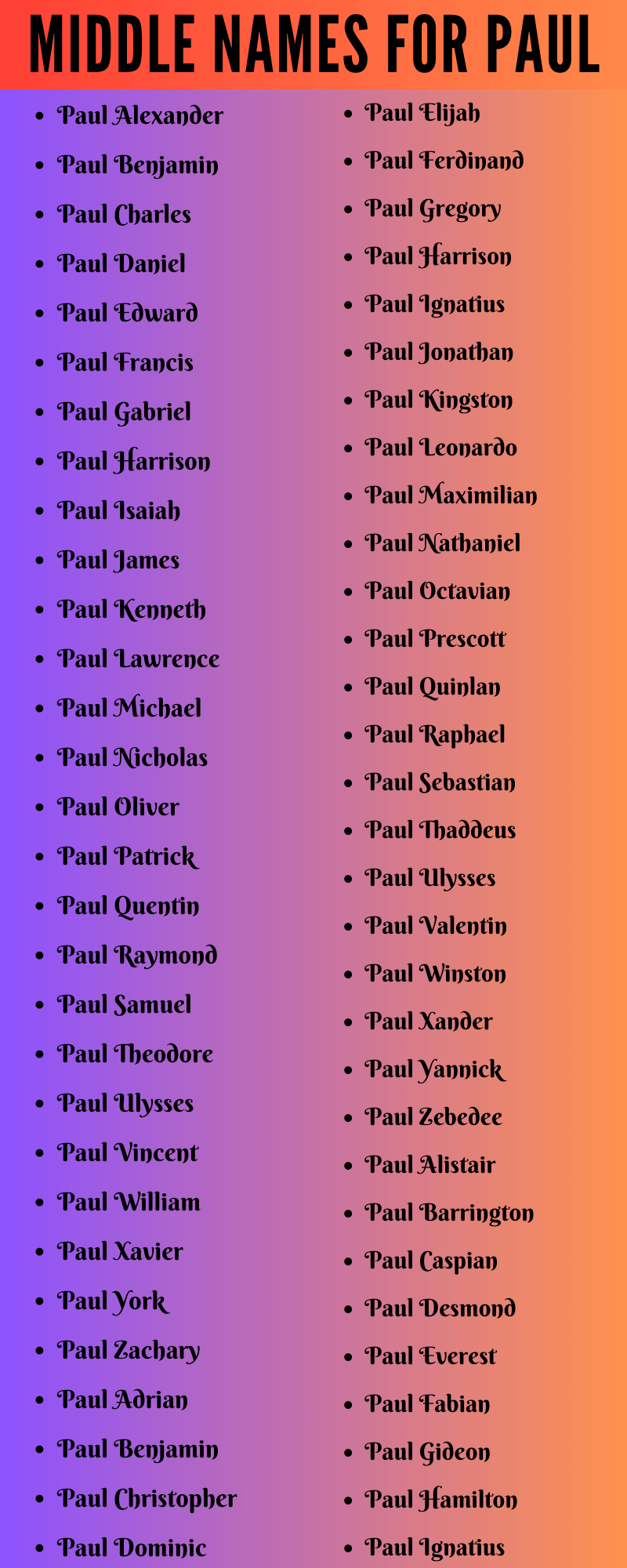 400 Amazing Middle Names For Paul