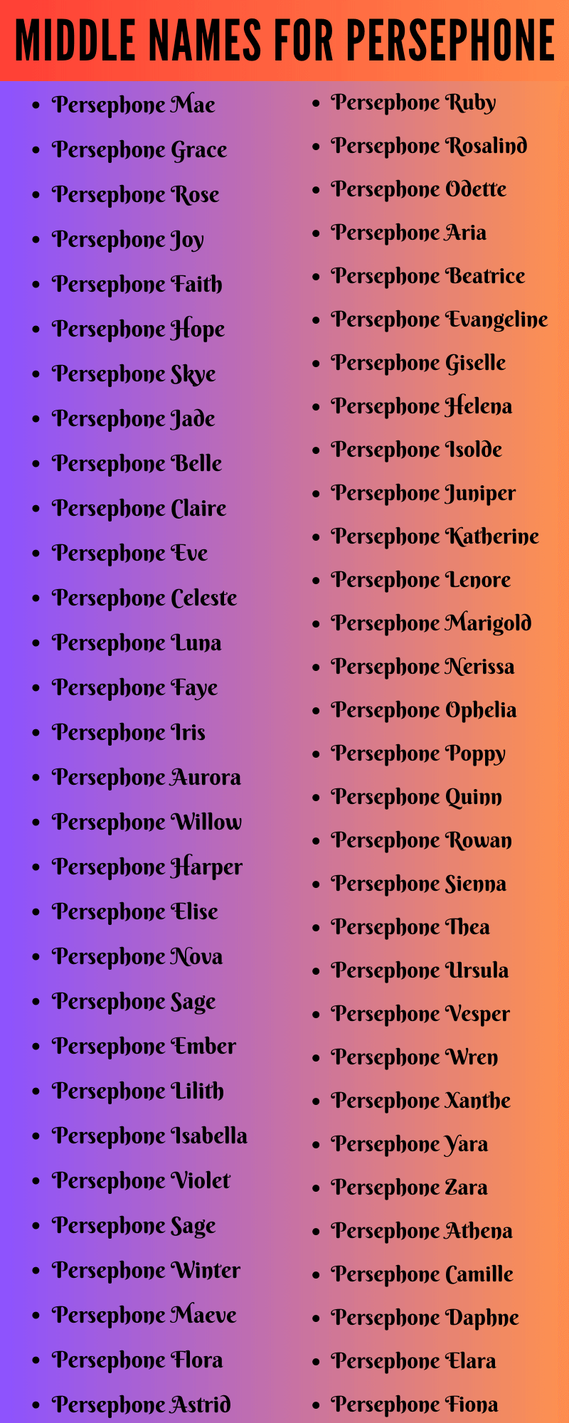 400 Cute Middle Names For Persephone