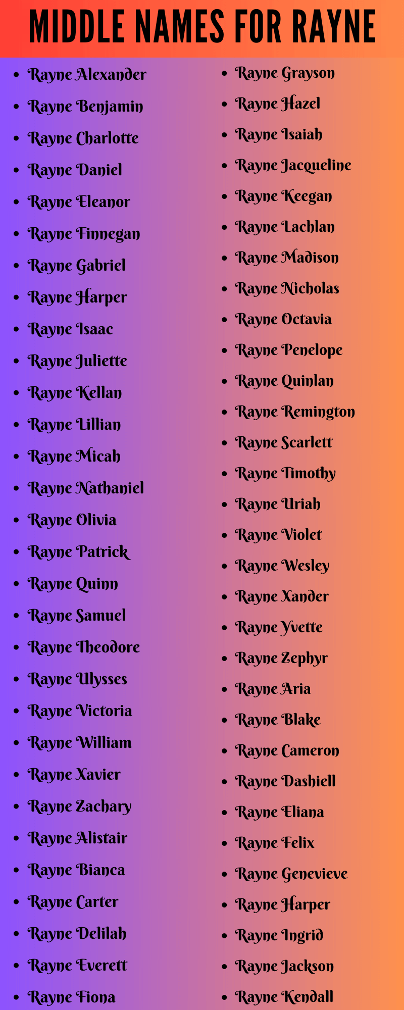 400 Classy Middle Names For Rayne