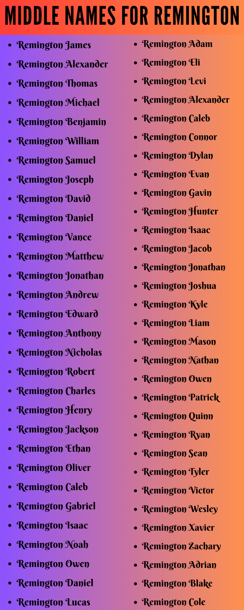 400 Amazing Middle Names For Remington