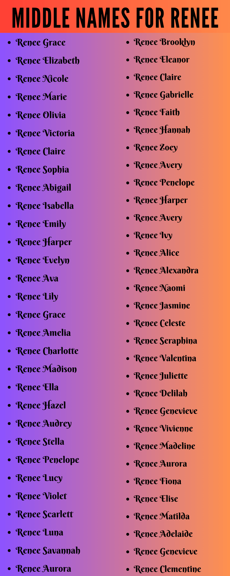 400 Cute Middle Names For Renee