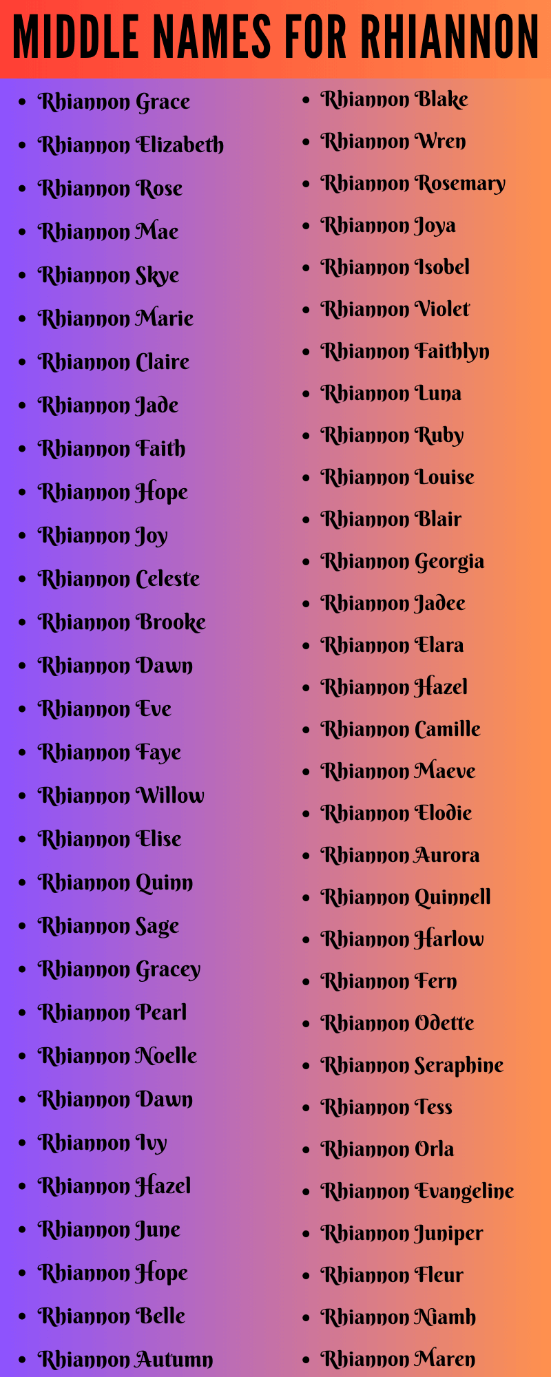 400 Best Middle Names For Rhiannon