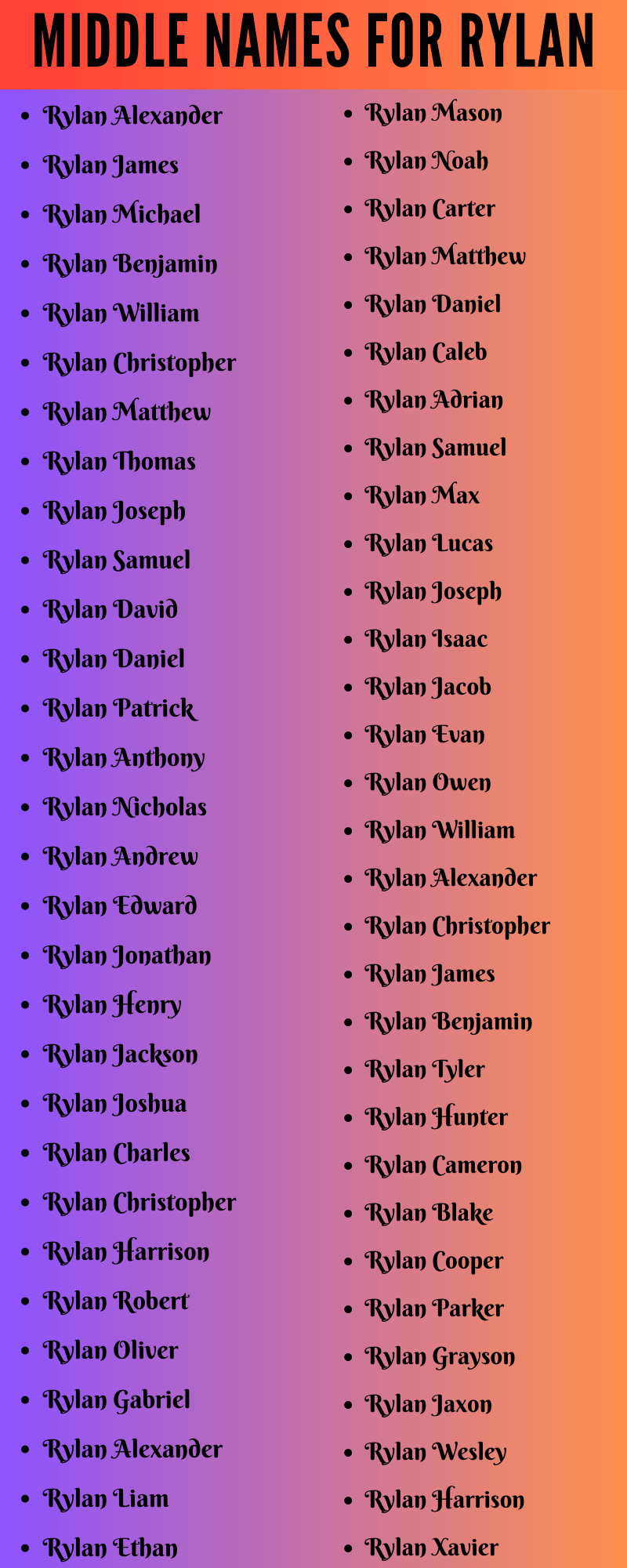 400 Cute Middle Names For Rylan