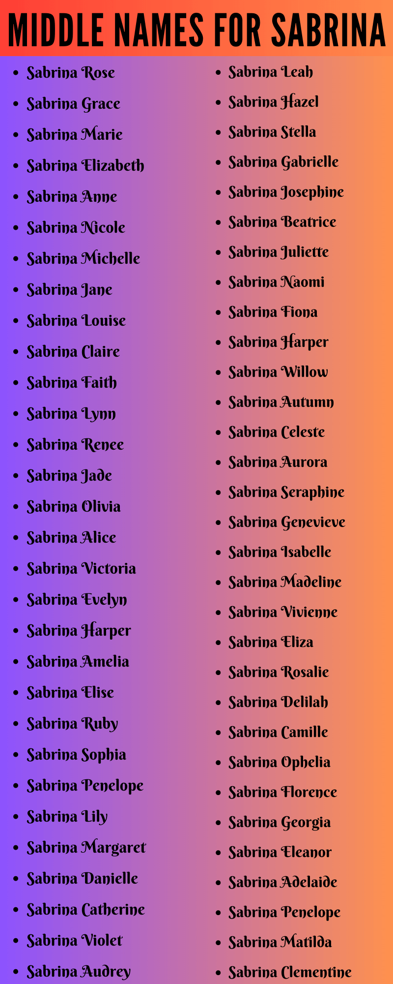 400 Cute Middle Names For Sabrina