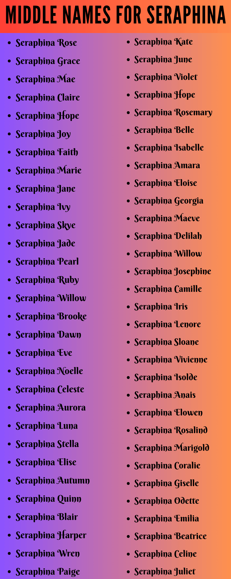 400 Cute Middle Names For Seraphina