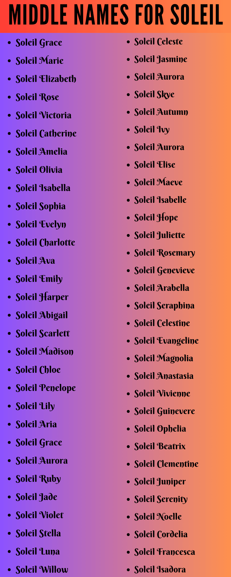 400 Best Middle Names For Soleil