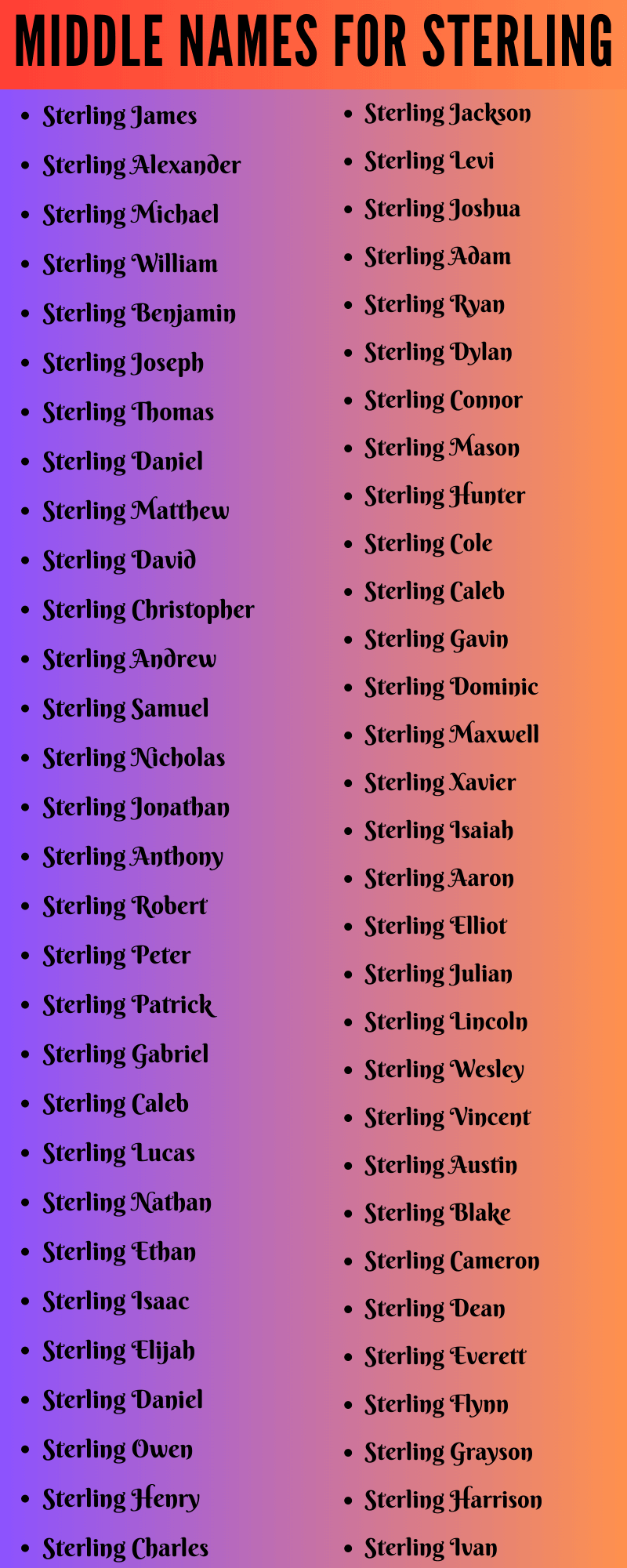 400 Amazing Middle Names For Sterling
