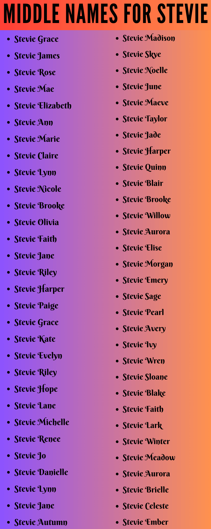 400 Best Middle Names For Stevie