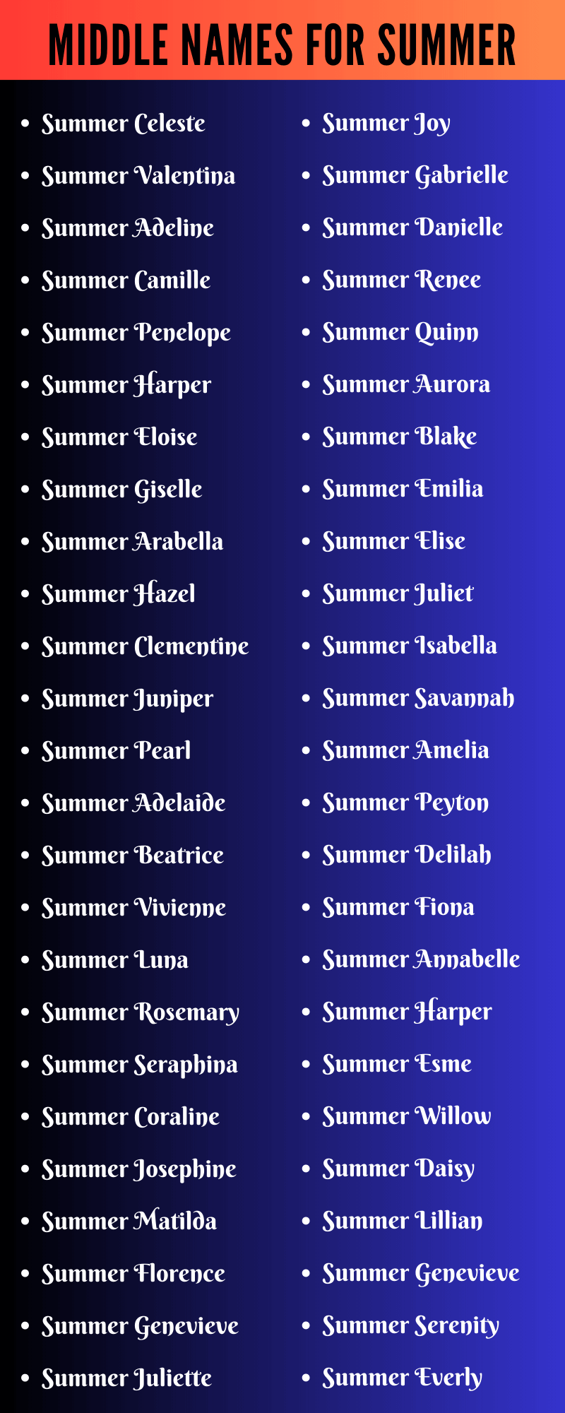 Middle Names For Summer