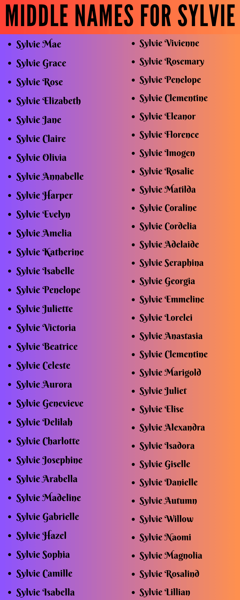  400 Amazing Middle Names For Sylvie