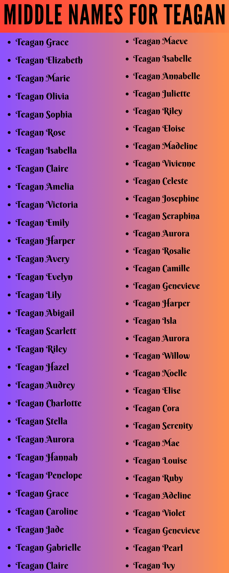 400 Cute Middle Names For Teagan