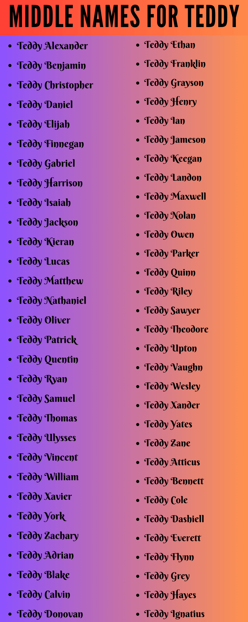 400 Creative Middle Names For Teddy