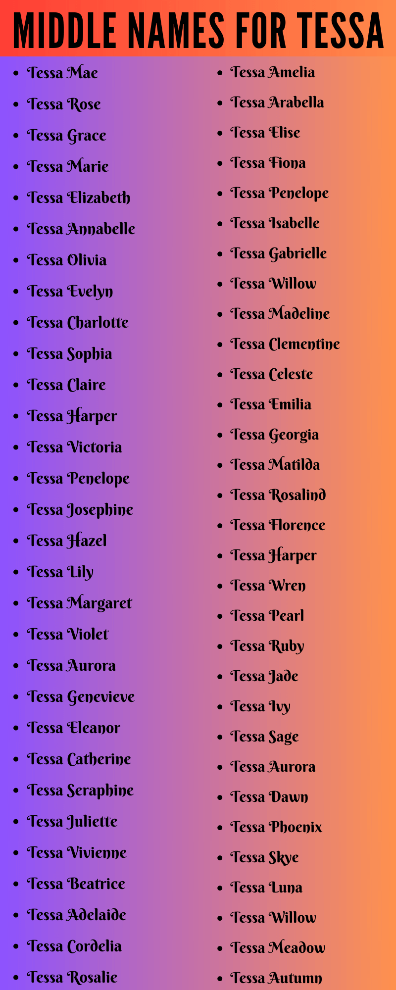 400 Amazing Middle Names For Tessa