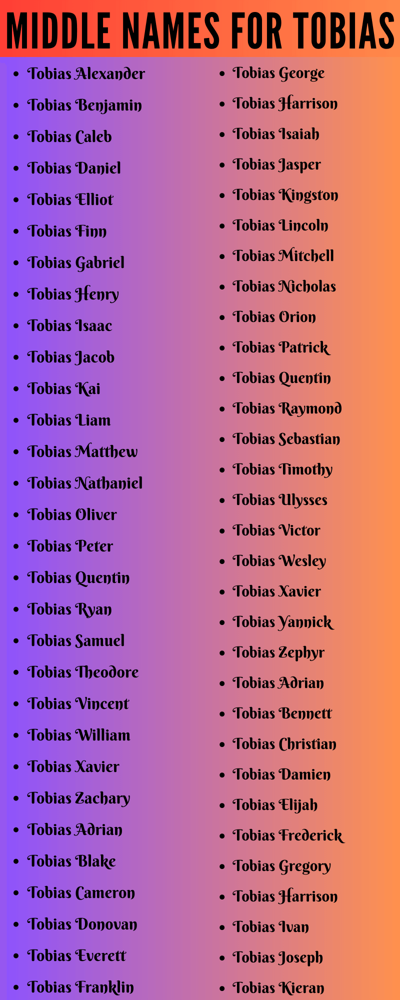 400 Best Middle Names For Tobias