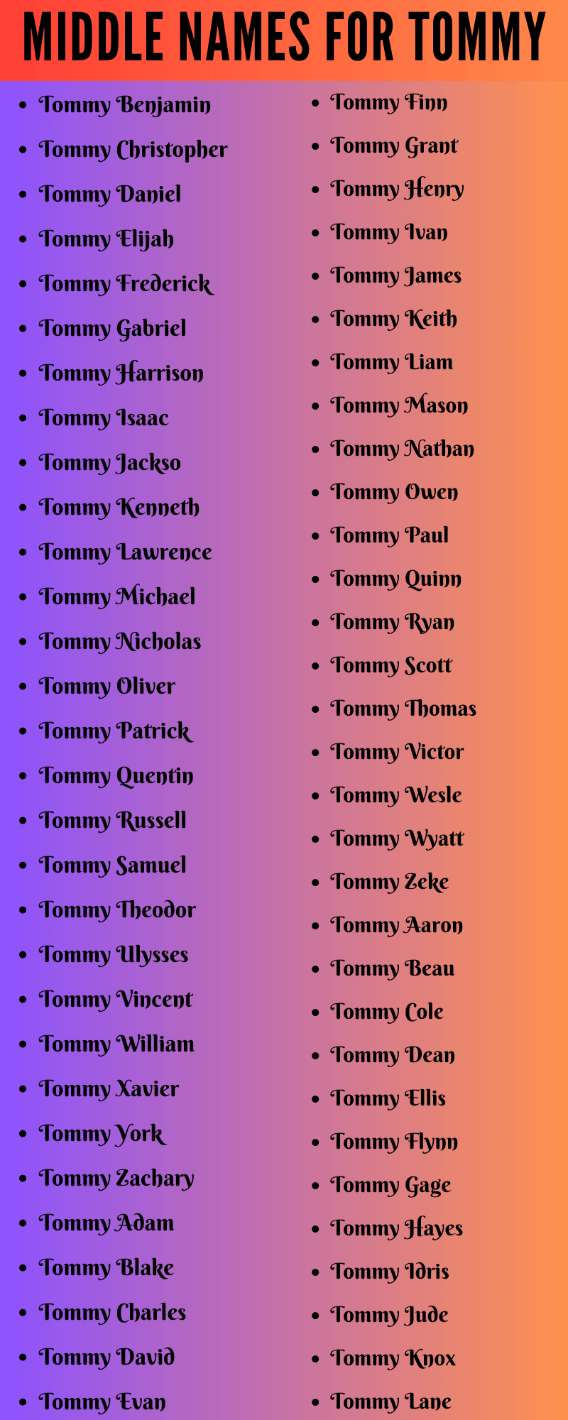 400 Classy Middle Names For Tommy