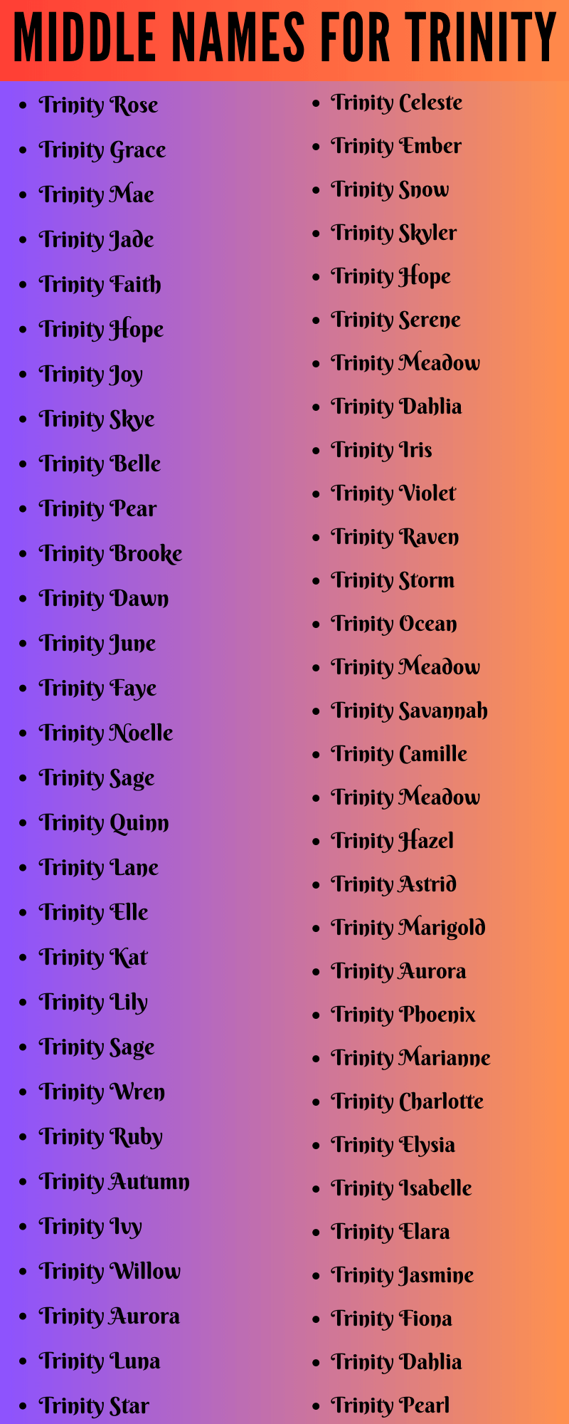 400 Cute Middle Names For Trinity