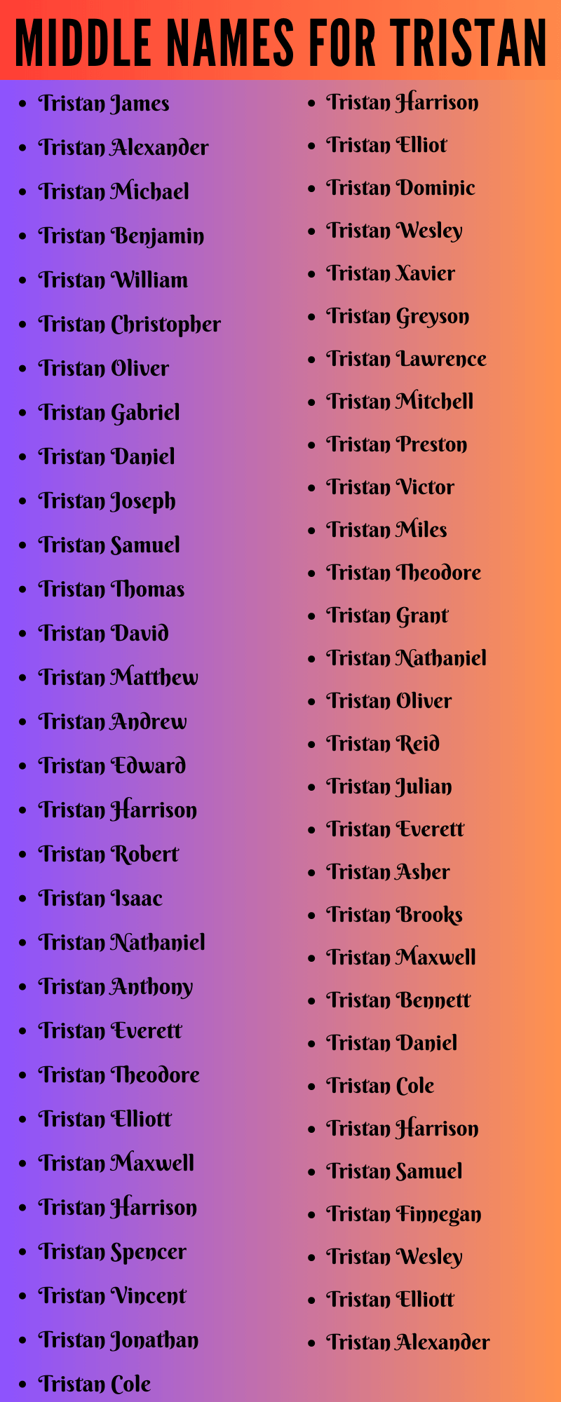 400 Amazing Middle Names For Tristan
