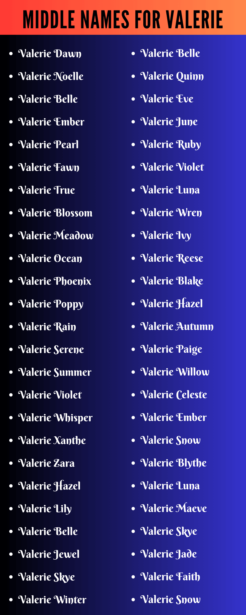 Middle Names For Valerie