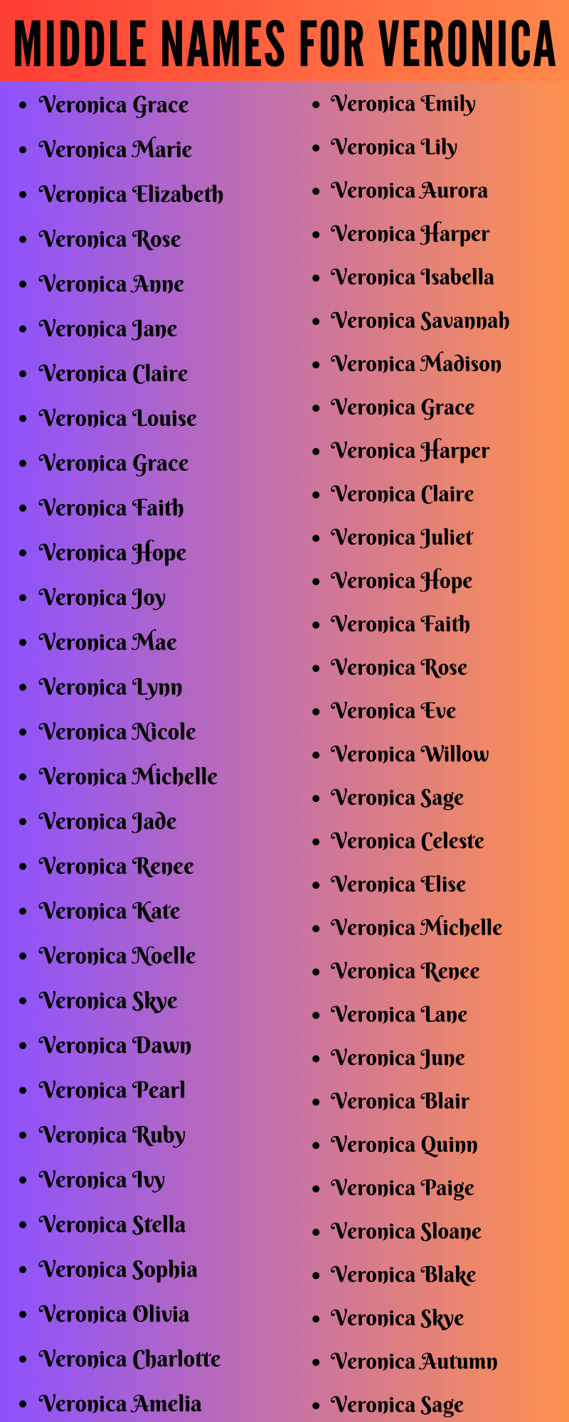 400 Amazing Middle Names For Veronica