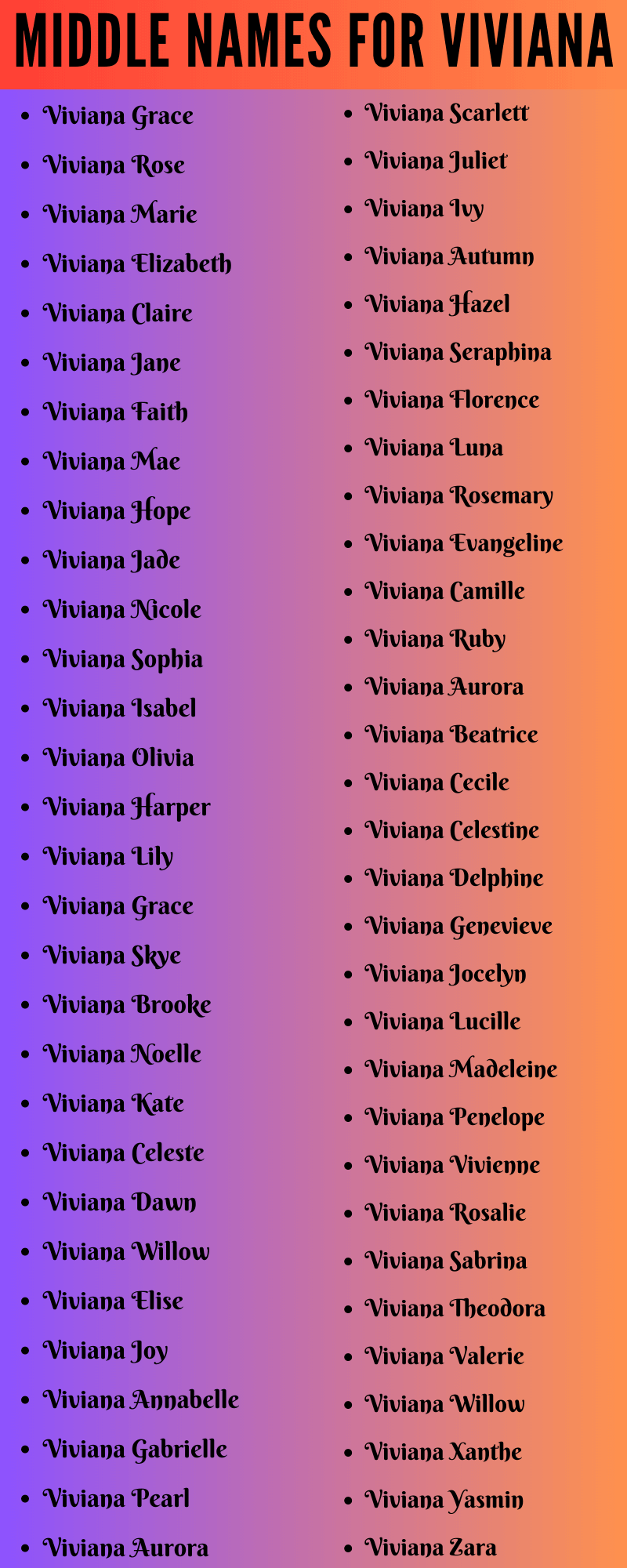 400 Middle Names For Viviana