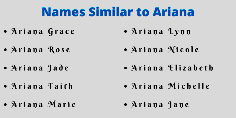 400 Cute Middle Names For Ariana