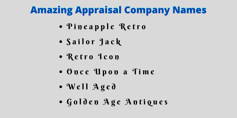 Appraisal Company Names