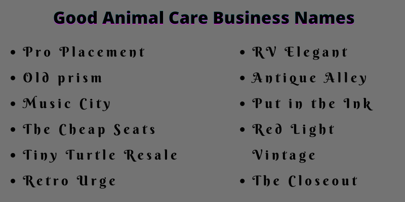Animal Care Business Names