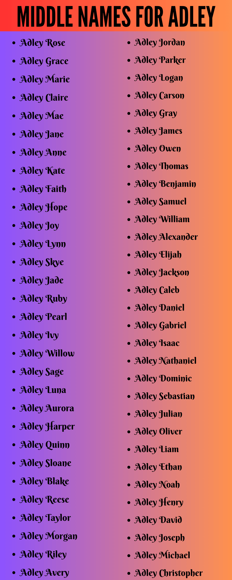 400 Unique Middle Names For Adley