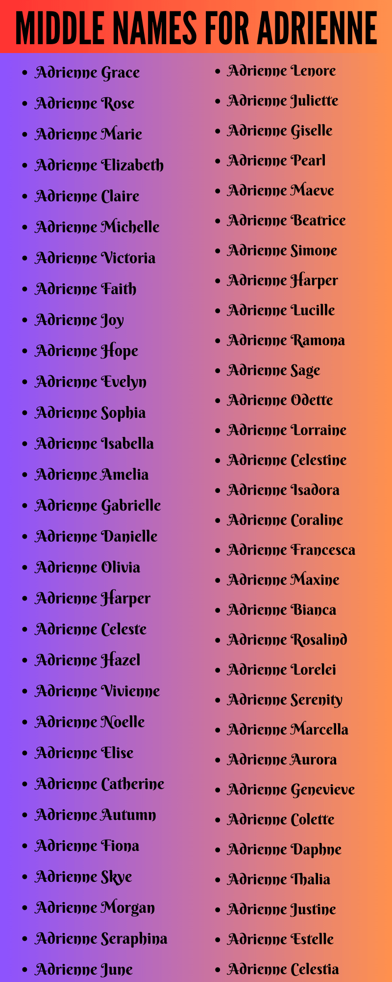 400 Creative Middle Names For Adrienne
