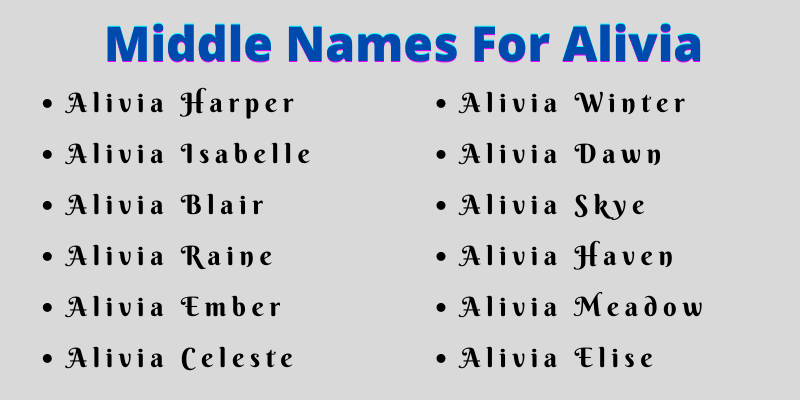 400 Cute Middle Names For Alivia