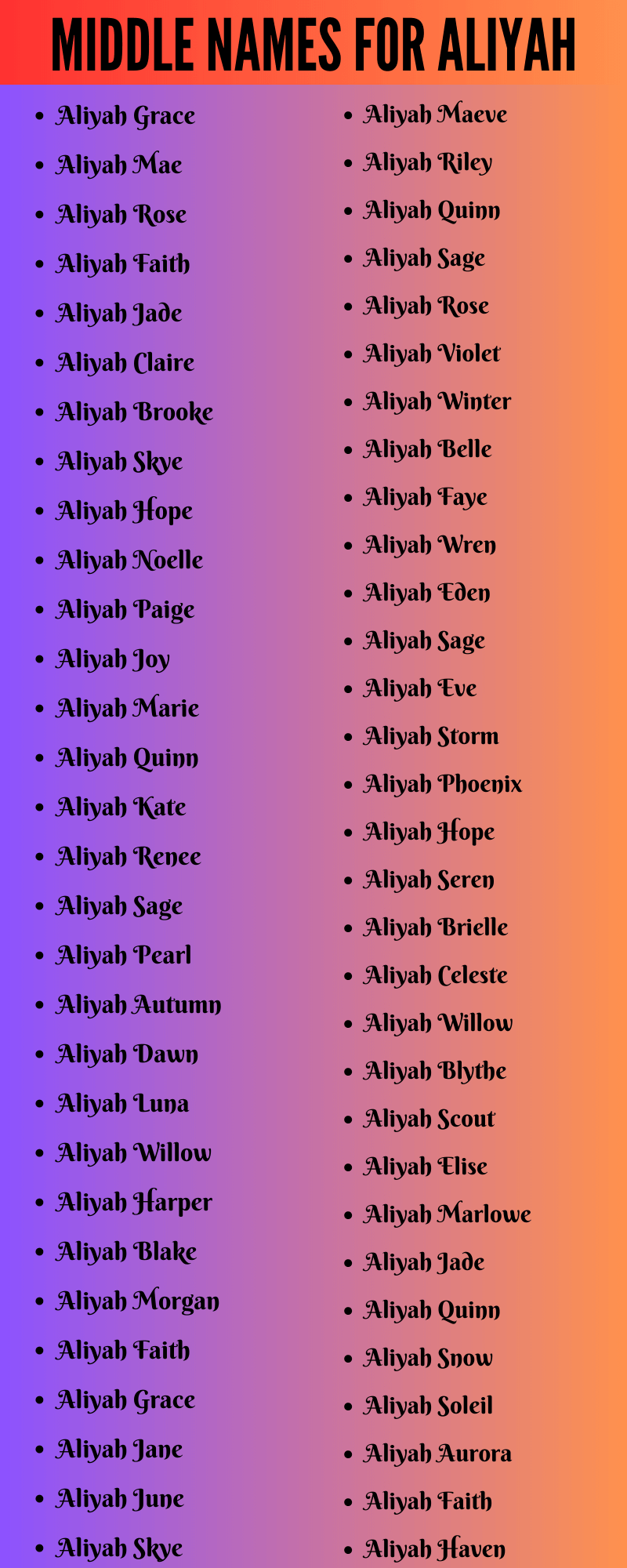 400 Cute Middle Names For Aliyah