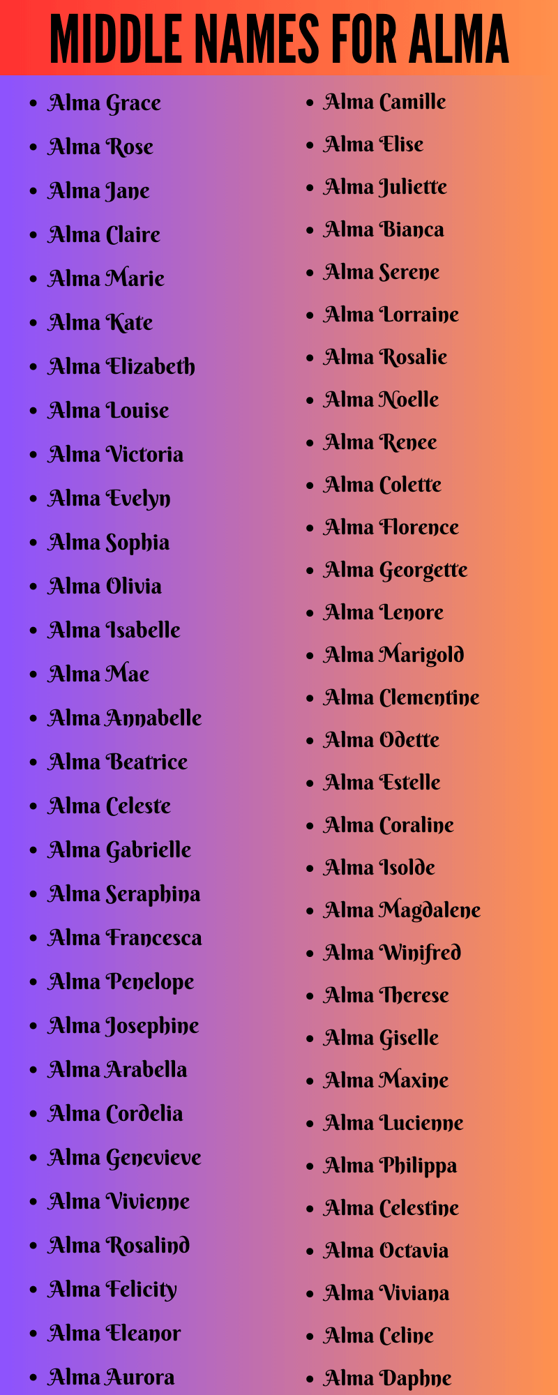 400 Cute Middle Names For Alma