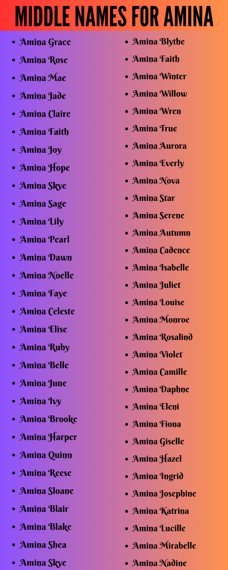 400 Classy Middle Names For Amina