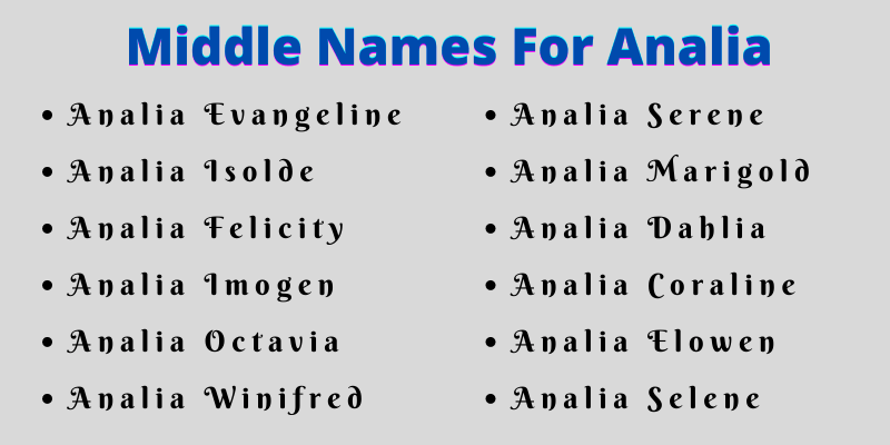 400 Cute Middle Names For Analia