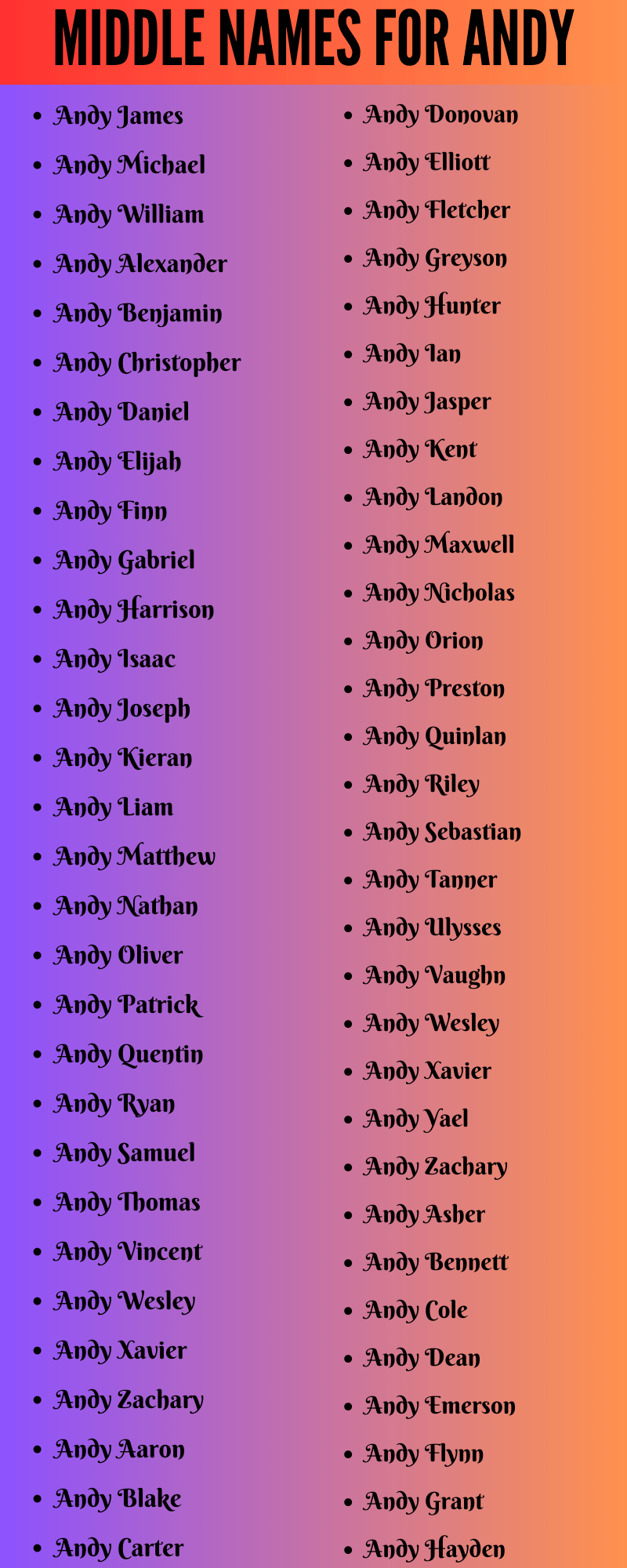 400 Best Middle Names For Andy