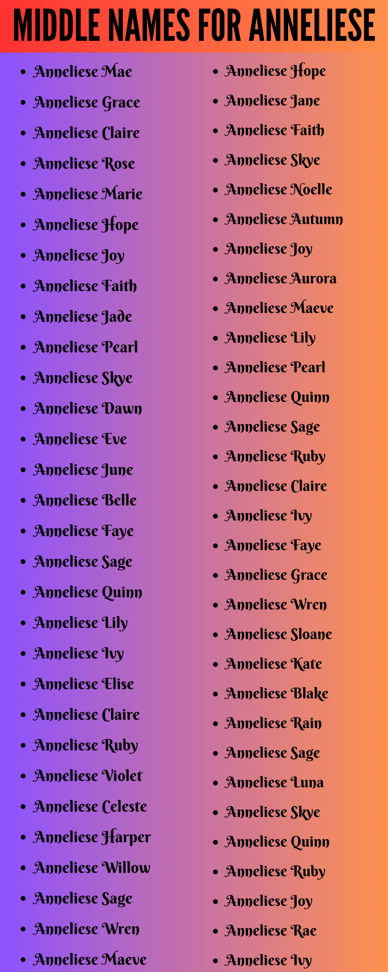 400 Cute Middle Names For Anneliese