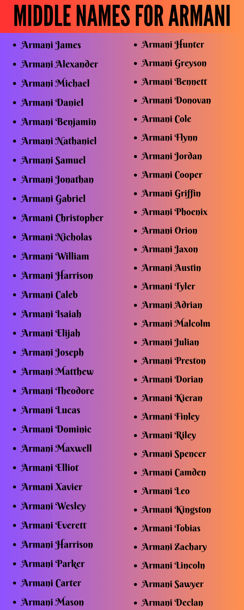 400 Unique Middle Names For Armani