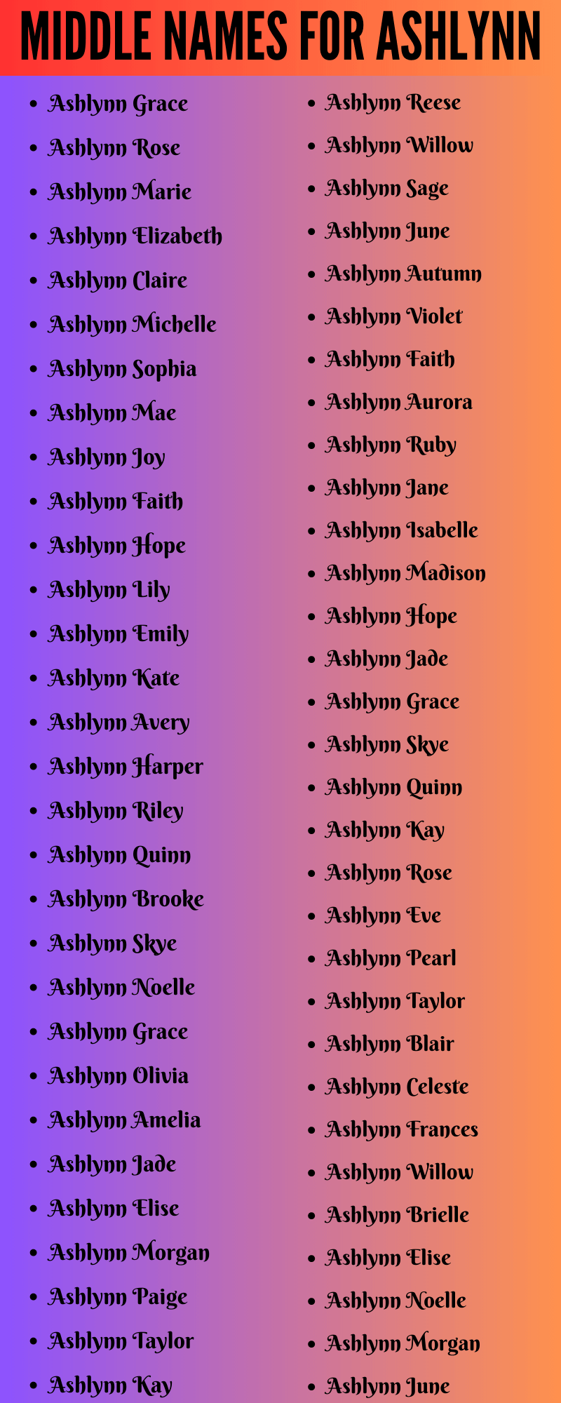 400 Classy Middle Names For Ashlynn