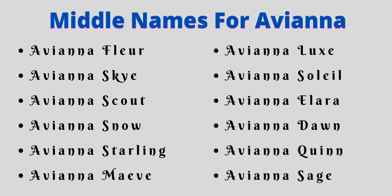 400 Middle Names For Avianna